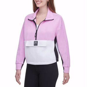 New Womens DKNY 1/2 Zip Colorblock Pullover Sweat Shirt Pink Medium NWT